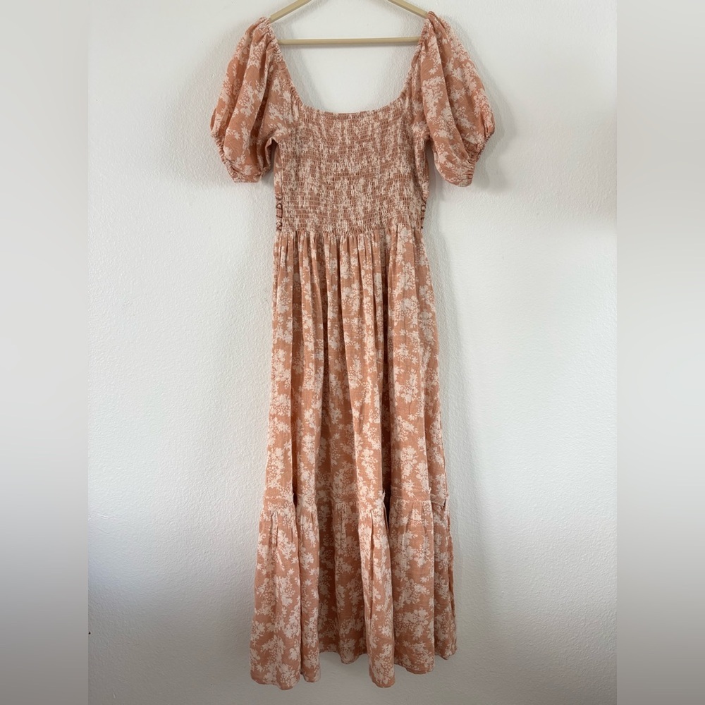 Free People Ellie Printed Maxi Dress Neutral Floral Boho Smocked S - Picture 13 of 14